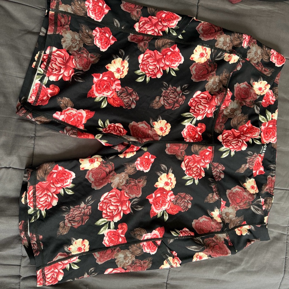 torrid Black Floral Bike Shorts with Red Roses